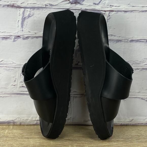 Papillio Birkenstock Almina Black Platform Sandals Women's 39 US 8 Leather Slide - Picture 5 of 9